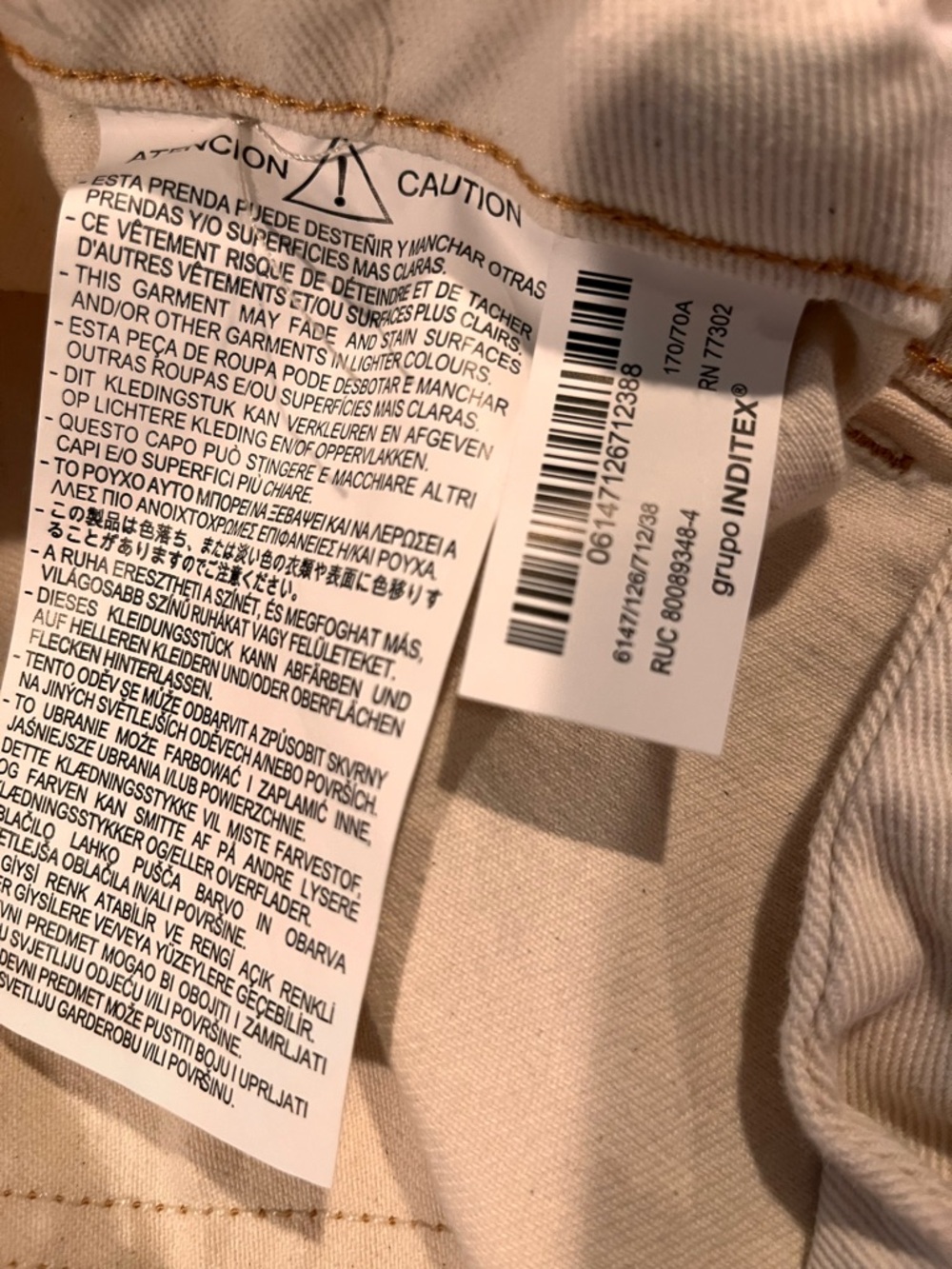 Zara High-Waist Cream 100% Cotton Wide Leg Contrast Stitch Jeans Size 6 - Picture 9 of 16